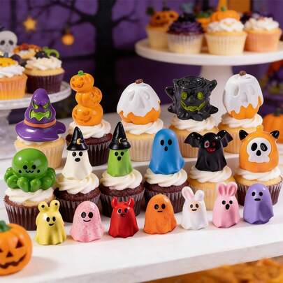 Cute Halloween Mini Figurines Set (20 Pieces), Resin Spooky Character Ornaments - Great For Halloween Home Decor, Classroom Prizes, DIY Craft Projects And Holiday Party Supplies