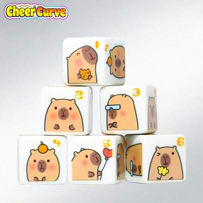 6pcs Of Capybara Dice |D6 Dice With The Cute Capybara Number Printed On Them