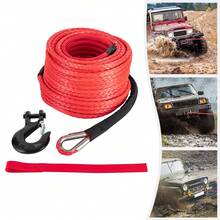 100ft X 3/8" Synthetic Winch Rope 23809LBS Breaking Strength Red Polyethylene Rope With Stainless Steel Hook - Red - View 1