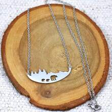 1pc Men's Silver Stainless Steel Necklace With Hollow Bear Pendant, Minimalist Natural Design, Suitable For Daily Wear, Birthday, Christmas, Valentine's Day Gift - Silver - View 1