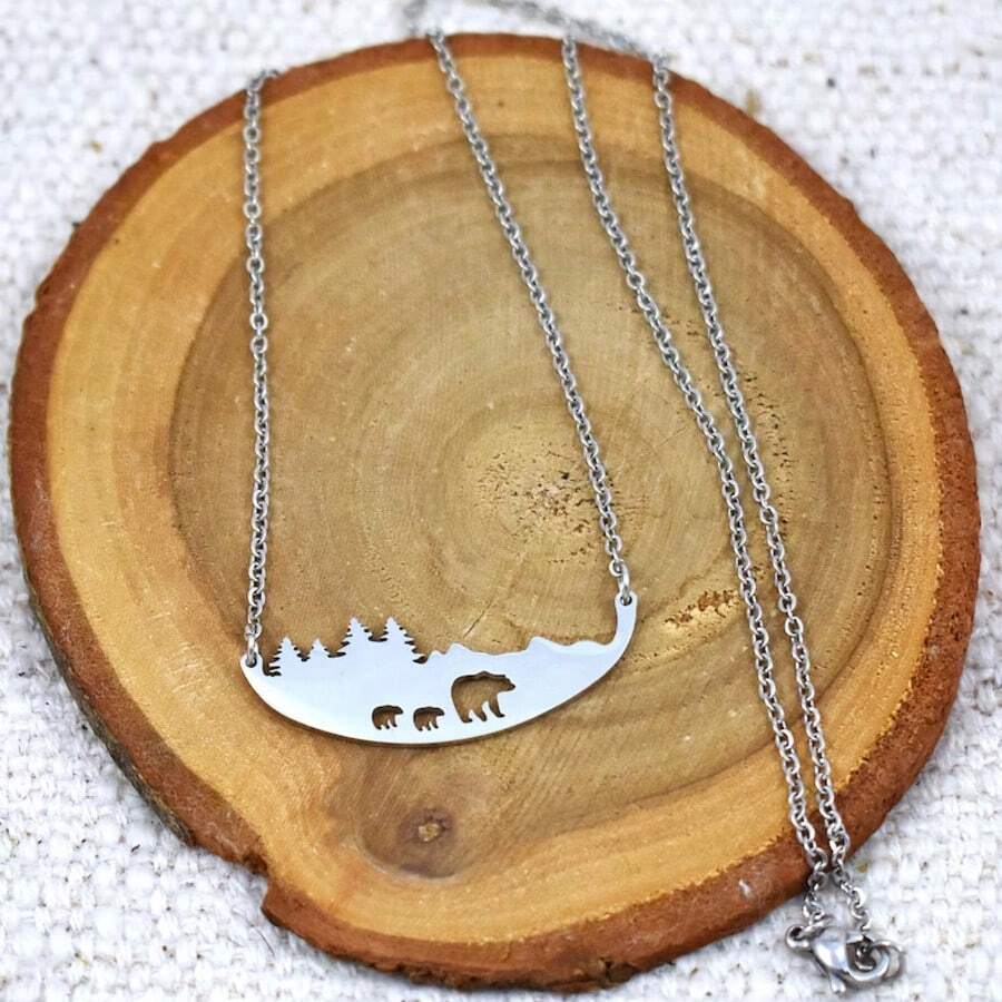 1pc Men's Silver Stainless Steel Necklace With Hollow Bear Pendant, Minimalist Natural Design, Suitable For Daily Wear, Birthday, Christmas, Valentine's Day Gift - Silver - View 1