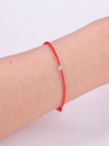 HuooNew 1pc Minimalist 925 Sterling Silver Braided Red Rope Adjustable Bracelet, Suitable For Daily Wear - Red - View 7