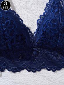 3件套性感蕾丝拼接女士吊带背心文胸内裤套装 - 彩色 - 查看 5