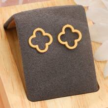 不锈钢简约四叶草造型项链手链耳环套装，女士魅力派对饰品 - 金色 - 查看 4