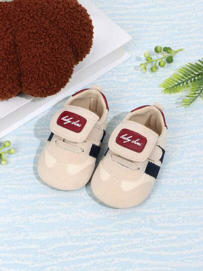 1 Pair Toddler Boys' Color Block Fabric Design Flat Non-Slip Casual Sports Shoes, 0-1 Years Old Infant Walking Shoes, Suitable For Spring And Autumn