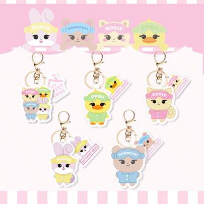 New Acrylic Cartoon Character Keychain Pendant, Black/Pink