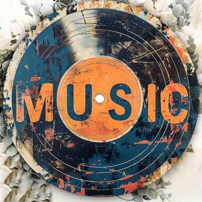 1pc Vintage Music Vinyl Record Metal Sign, 8x8 Inch - Retro Metal Wall Decor For Home, Farmhouse, Porch, Bedroom - Ideal Holiday Gift, Metal Wall Art Decor, 20*20 Cm, Black Vinyl Record, Pre-Drilled Holes As Shown In Size