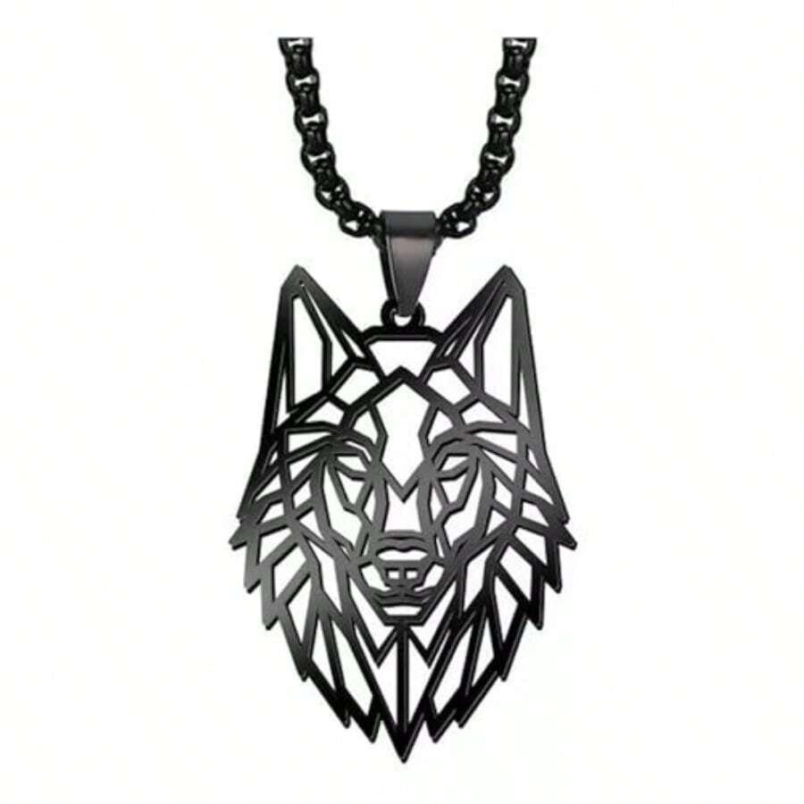 collar dije de lobo colgante en acero inoxidable vikingo cadena lobos salvaje joyería regalo para hombre - como en la foto - Ver 1