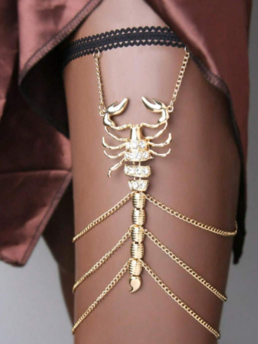 1 pieza Regalo para mujer, regalo para novia, regalo para amiga, regalo para mejor amiga - Cadena de muslo con perlas falsas y estilo sexy para la playa, cadena corporal con borlas geométricas, pulsera de pierna de metal con strass - Multicolor - Ver 1