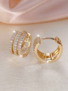 1件装奢华小众设计微镶锆石三环耳环，优雅百搭的圈形耳环，适合日常通勤 - 耳圈 - 查看 7