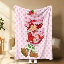 1pc Light Pink White Polka Dot S-Strawberry Pink Shortcake Cuddling Bunny Plush Print Flannel Blanket, 80s Nostalgic Gift For Fans, Sweet Themed Decor, Collectible & Cozy Throw,With For Couch, Bed, Camping, Travel, Office, Home Nap, Multipurpose Gift Flannel Blanket - 多色 1 - 查看 11