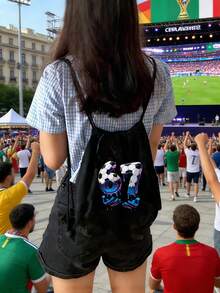 67 Letters Six Seven Print Women's Backpack - With 67 Number Design ,Neon Green And Turquoise Football Pattern With Drip Design, Suitable For Casual Of Fans And Players Backpack With Drawstring,Casual Foldable Shoulder Bag With Fixed Straps And Closure,Drawstring Gym Bags - Multicolor - View 3