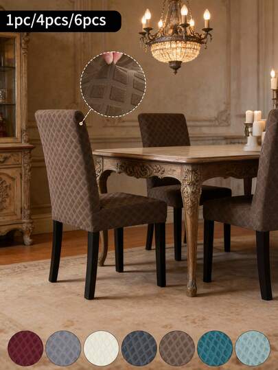 1pc/4pcs/6pcs Jacquard Diamond Chair Covers, Classic Minimalist Design, Removable And Washable, Stretch Spandex Bar Stool Seat Covers, Suitable For Hotel, Restaurant, Living Room Chair Daily Use