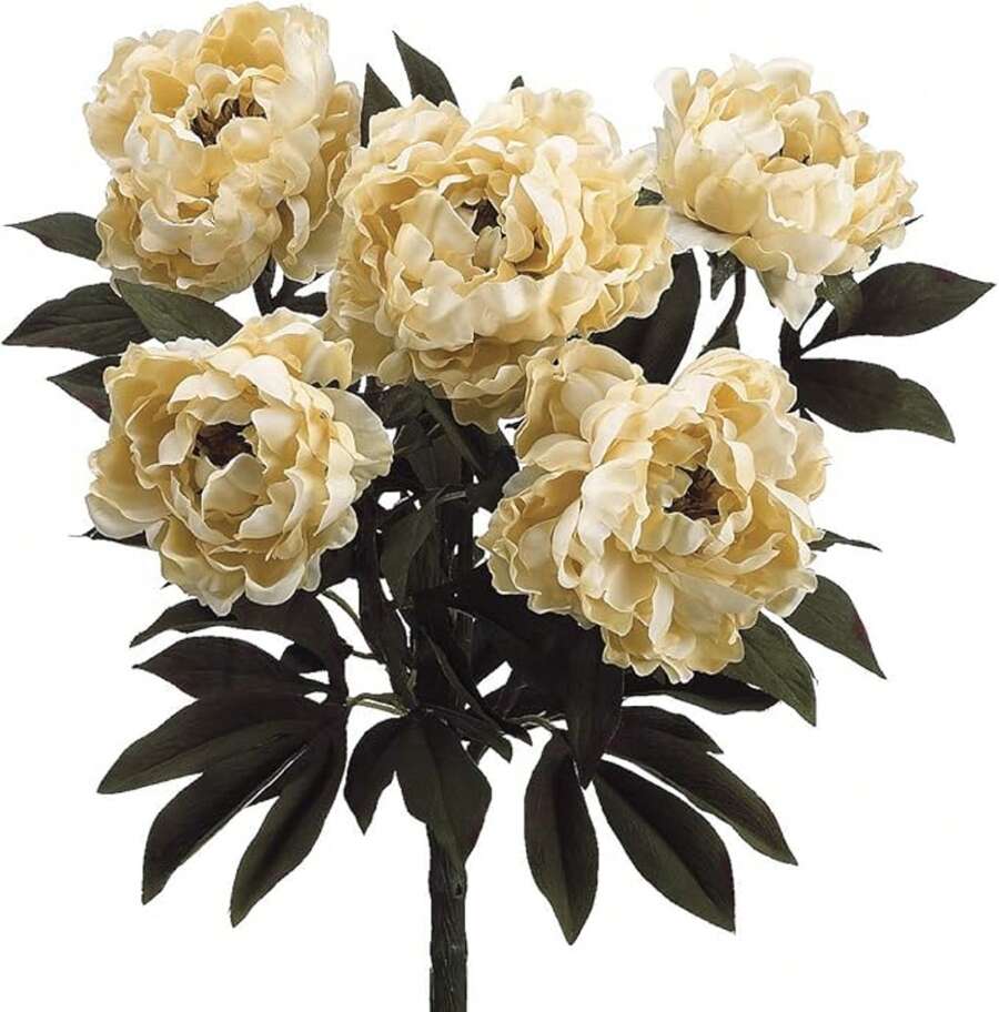 Artificial 21.5-Inch Two-Tone Beige Peony Bush (Set Of 2) - Beige - View 1