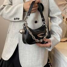 Exquisite Chain Decoration Slanted Shoulder Bag, Cross Small Bag, High Aesthetic Commuting Shoulder Strap, Three-Dimensional Handheld - Black - View 2