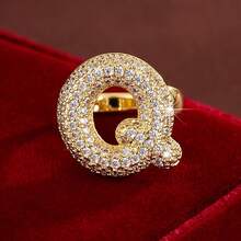 1pc English Letter Design Cubic Zirconia Inlaid Adjustable Open Ring For Women - Multicolor - View 41