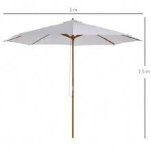 300cm Wooden Parasol, Garden Parasol, Balcony Parasol, Bamboo, Cream White - White - View 3