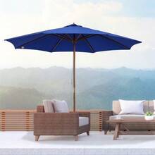 300cm Cantilever Parasol In Wood For Balcony, Garden, Bamboo, Blue - Blue - View 2