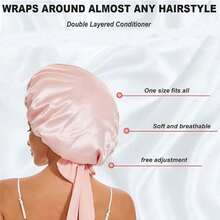 Silky Satin Sleep Bonnet For Women With Adjustable Bow Ties - Luxurious Hair Protection Cap For Curly/Natural Hair, Multi-Color Options, Soft Nighttime Hair Care Essential,Bonnet,Shower Cap,Hair Products And Accessories For Barber Salon Beauty Travel Essentials,Back To School,Travel Holiday Essentials,Hair Accessories For Women - 基本型 - 查看 4