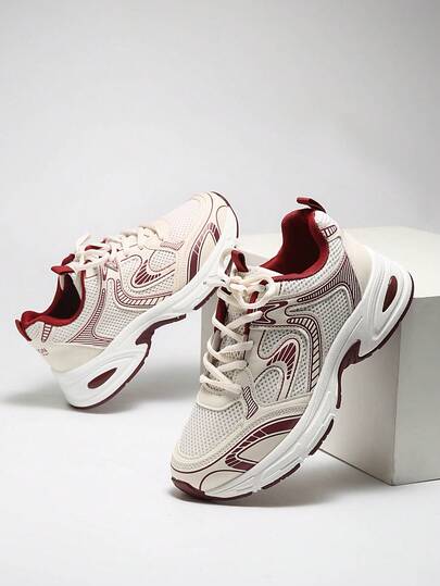 Women's Round Toe Lace-Up Thick Sole Student Casual Comfortable Running Sneakers