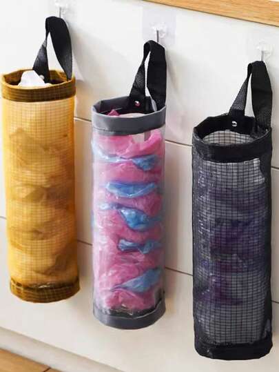 1個 壁掛け式ゴミ袋ホルダー - キッチンプラスチック袋オーガナイザー - 吊り下げ式ショッピング袋収納 - 収納ポーチ - 吊り下げ式収納バッグ。3色展開。必需品の家庭用品、シンプルで便利、スペースを取らない。