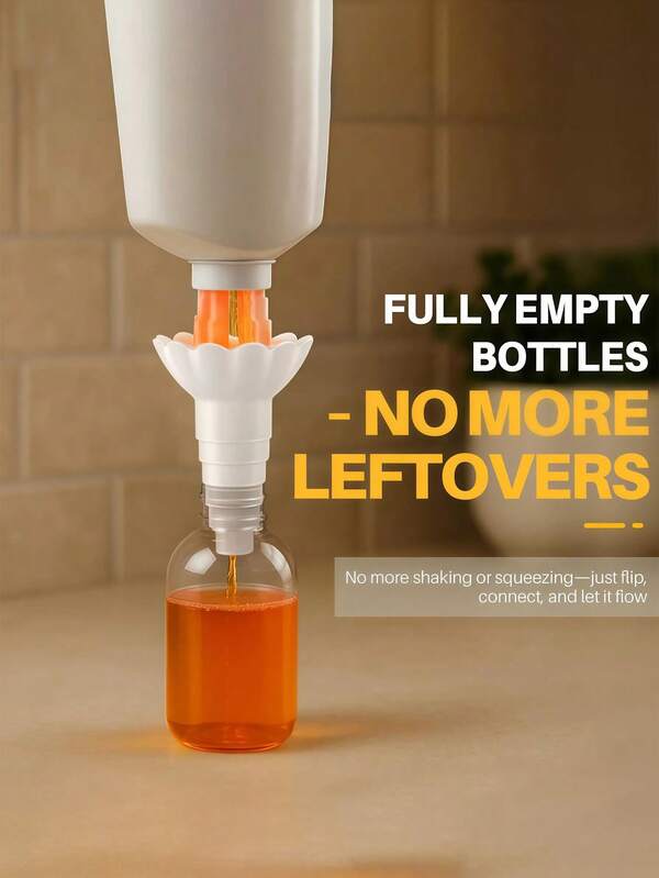 1/2pcs Universal Bottle Emptying Supplies - Reusable Liquid Transfer Connector, Waste Free Funnel Adapter, Compatible With Soap, Shampoo, Conditioner, Lotion And Bathroom Use, Durable Plastic Design, Bathroom Necessities, Modern Kitchen Supplies Food Storage And Accessories, Kitchen Storage And Organization
