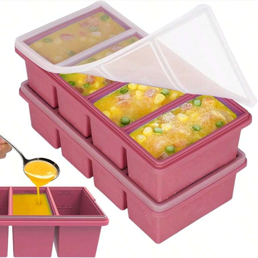 1 Cup Silicone Freezer Trays With Lids, Soup Container Style Cube Trays, Easily Prepare Portioned Meals, Storing Soups, Pasta, Sauces, And Leftovers; Dishwasher Oven - 2 - Pack - 藍色 - 查看 1