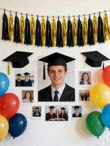 Bộ cờ tua rua đen vàng bán chạy nhất mùa tốt nghiệp năm 2026, trang trí tường chụp ảnh tiệc sinh viên, phông nền lễ tốt nghiệp, đạo cụ chụp ảnh tạo không khí lễ tốt nghiệp. - vàng đen - Xem 6