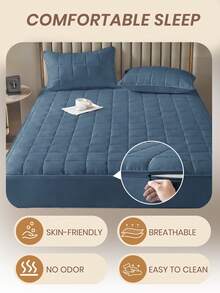 1件装防水六边拉链床垫保护套，绗缝舒适贴身，适用于12英寸厚床垫，适用于单人床/双人床/大号床/特大号床，透气静音，防尘，浅蓝色，亲肤，可机洗，优质拉链床垫套，理想的家居装饰，完美的节日礼物 - 蔚藍(30cm笠高) - 查看 8
