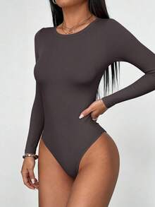 Women Spring Bodysuits For Long Sleeve Shirts Fitted Basic Ribbed Layering Bodys Tops Fall Fashion Winter Clothes Dark Gray Vacation Rompers Outfits For Women - Dark Grey - View 4