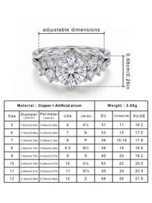 2 piezas Juego de anillos de circonita cúbica elegante, joyería de alta gama para bodas, fiestas y banquetes de mujeres, hecho de material de cobre que resiste el desvanecimiento y las alergias, regalo ideal para días festivos - Plateado - Ver 6