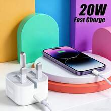 20W 英规快充插头（220-240V）墙式充电器，包含 20W 快充英规插头适配器旅行套装、USB-C 便携式墙式充电器和 200 厘米 Type-C 转 Lightning 高速充电线，兼容 14/13/12/11 Pro Max/XS/XR/X/SE/8，情人节旅行礼物 - 英規插(220-240V) - 查看 2