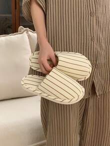 XIXITIAO 1双极简条纹拖鞋，男女通用四季居家静音拖鞋，舒适软底百搭休闲拖鞋 - 白棕色 - 查看 12