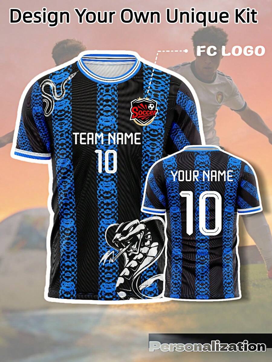 1pc Customized Inter Milan Special Edition Snake Skin Football Jersey: Customizable Team Name, Player Name And Number, Material Sports - Blue - View 1