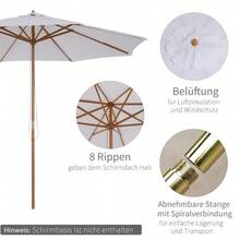 300cm Wooden Parasol, Garden Parasol, Balcony Parasol, Bamboo, Cream White - White - View 6