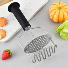 1 pieza Prensador de doble capa de acero inoxidable, prensador profesional, prensador de cocina multifunción, herramienta de cocina para hacer alimentos machacados (plátano, aguacate, calabaza, etc.), accesorio de prensador de patatas, herramienta de preparación para reuniones en el hogar - Multicolor - Ver 5