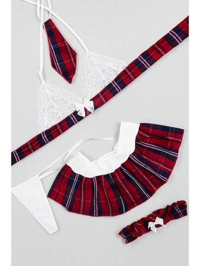 Fantasia Sexy Colegial  Chiffon    Laço Contraste    Fantasias  Verão