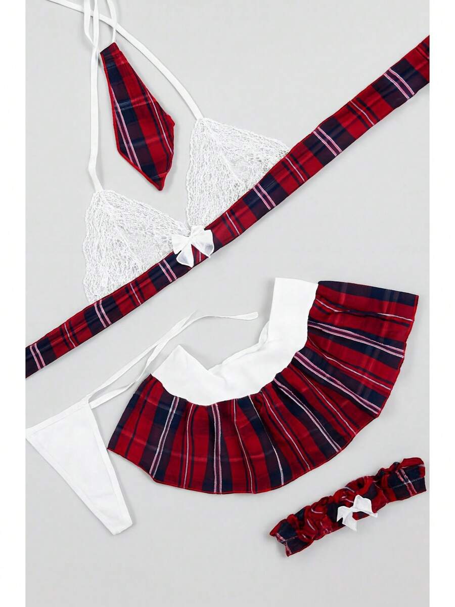 Sexy Schoolgirl Fantasy Chiffon Lace Contrast Summer Costumes - Multicolor - View 1