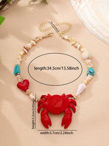 1 件波西米亚风螃蟹吊坠项链，混合串珠粗链沙滩风串珠项链，女士饰品，休闲风格配饰 - 彩色 - 查看 3