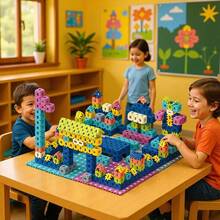 120pcs Colorful Square Building Blocks, Can Build Large House, Comes With Storage Bag, Educational Design Toy, DIY Creative Large House Building Block Toy, Perfect For Halloween Or Christmas Gift, Size 3.6cm, Random Color. - Multicolor - View 2