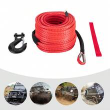 100ft X 3/8" Synthetic Winch Rope 23809LBS Breaking Strength Red Polyethylene Rope With Stainless Steel Hook - Red - View 7