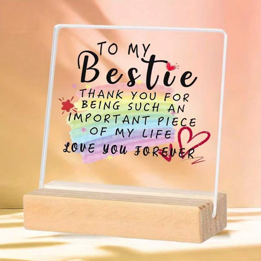 [2D Flat] A Square Acrylic Piece With A Wooden Base, A Heartfelt Acrylic Sign For A Friend'S Gift, The Perfect Christmas Present For Best Friends, A Unique Birthday Gift For A Best Friend, A Birthday Gift For A Female Friend, Decorative Plaque, Decorative Ornament. - A - View 1