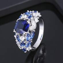 1 pieza Anillo de moda elegante con diseño geométrico redondo de piedra e incrustaciones de circonita cúbica para mujeres - Multicolor - Ver 11