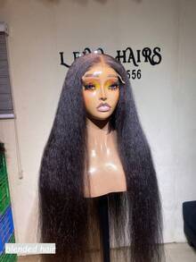 8-36英寸卷发/直发全蕾丝前假发，13x4蕾丝前假发，Yaki直发，巴西混纺发，预先拔毛并带有婴儿绒毛，180%密度，自然黑色假发，女士款 - 自然色&黑色系 - 查看 3