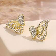 1 Pair Luxury Butterfly Pearl Earrings, Unique Design Elegant Earrings For Girls - Gold - View 2