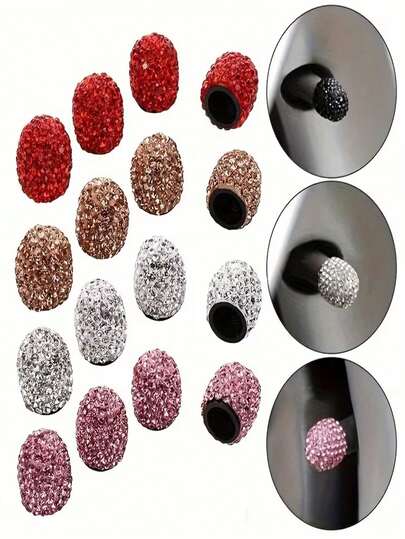 5个彩色水晶车轮气门嘴帽，时尚汽车配件，闪亮防尘车轮装饰套装。适用于用耀眼的水晶装饰汽车、自行车和摩托车轮胎的气门嘴帽。