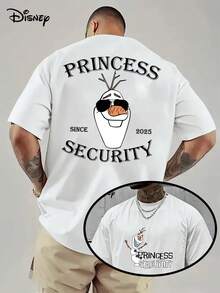 [Disney Frozen Co-Branded] Men's T-Shirt With Short Sleeves And Round Neck! Back Snow Treasure "PRINSS SECURITY" Funny Slogan+Sunglasses Cool Print, Accurately Poke The "Fun Contrast Wind" Wearing Preference, Loose And Breathable Summer Wear Is Not Stuffy Sweat, Personality  Covers The Meat And Is Slim. - 白色 - 查看 1