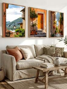 意大利三幅一套的版画，意大利城市艺术，意大利墙面艺术，意大利摄影海报，城市家居装饰，橙色主题版画，送给朋友的理想礼物，卧室艺术版画，客厅装饰，办公室装饰，厨房装饰，浴室装饰，墙面艺术，墙面装饰，家居装饰，房间装饰，帆布墙面艺术，海报，带框墙面艺术，可选画框 - B - 查看 2