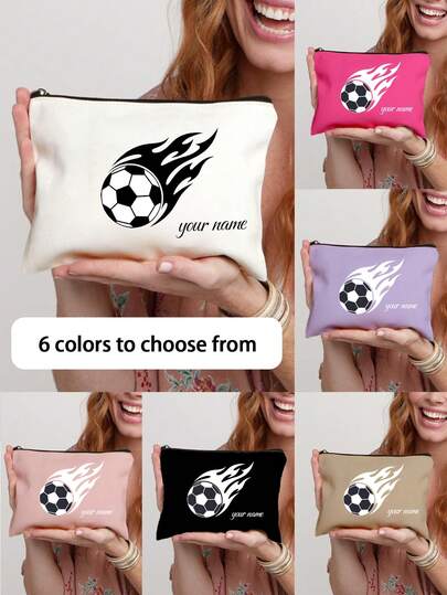 Makeup Bag With Football Pattern And Customizable Name For World Cup,Reusable Horse Pouch With Horsedesign, Lightweight, Cosmetic & Toiletry Organizer Bag, Zippered Cosmetic Bag, Lightweight Coin Purse, Toiletry Bag, Storage Bag, Travel Accessory, Perfect For Shopping, Versatile Use