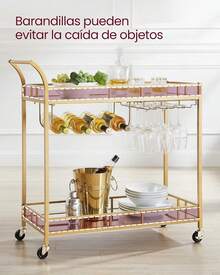 VASAGLE Carro de Bebidas, Carrito de Bar, 38 x 86 x 90 cm, Carro de Servicio con 2 Estantes, para Comedor, Bar, Cocina, Dorado MLRC090A03 - Aire - Ver 9